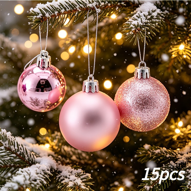 TEMU Lot de 15 décorations de Noël roses en plastique pour de sapin, boules suspendues Pays des avec crochets - Multicolores pour Halloween,