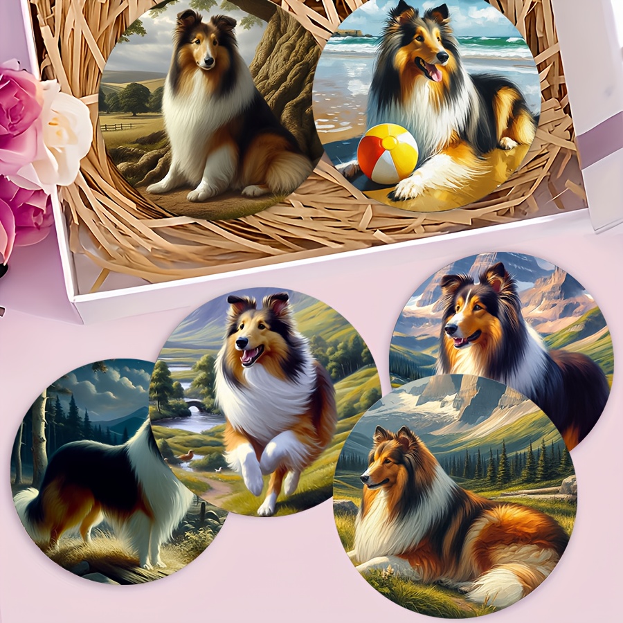 TEMU A Set Of 6 Coasters Featuring Long-haired Dog Designs, Made From Heat-resistant Composite Wood, Is For The Holidays. Non-slip Kitchen Additions