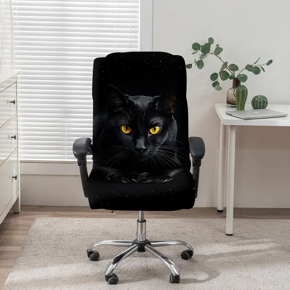 TEMU 1pc Chair Cover Featuring A Design Of Cat Under The Starry Sky, Made From Fabric Elastic, Removable, And Machine Washable. Ideal For Decorating