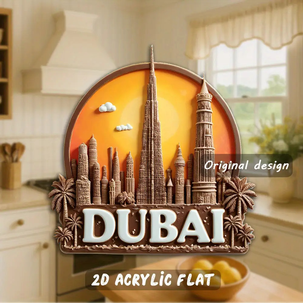 TEMU Dubai Fridge Magnet - & Dubai Tower Replica Model, Arabic Logo & Iconic , Acrylic Flat Magnet For, Office, Travel Souvenir Gift (dubai-themed