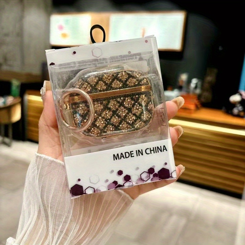 Luxurious Sparkling Diamond for airpods Case - Black Polyurethane, Hard Shell with Golden Accents, Perfect for AirPods Pro, 1st/2nd/3rd Generation, 4th Generation, for AirPods Accessories | Sparkling Accessory | Durable for airpods Case, for AirPods Case