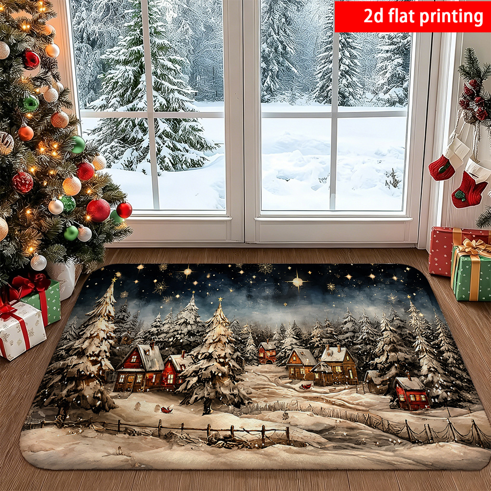 TEMU 2d Flat Printing, 1pc Christmas Theme Starry Printed Floor Mat, Fleece Material, Soft And Durable, Suitable For Entrance, Porch, Or Living Room,