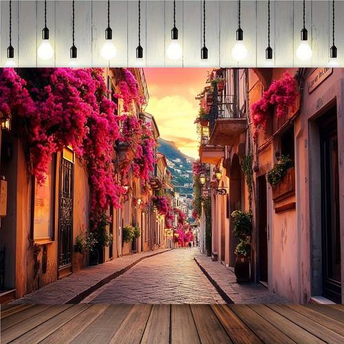 1pc scene banner with blooming flowers ideal for home decor parties and outdoor celebrations 39x59 51 18x59 70 8x90 5 inches polyester material outdoor decor banner mediterranean style durable polyester flower decoration