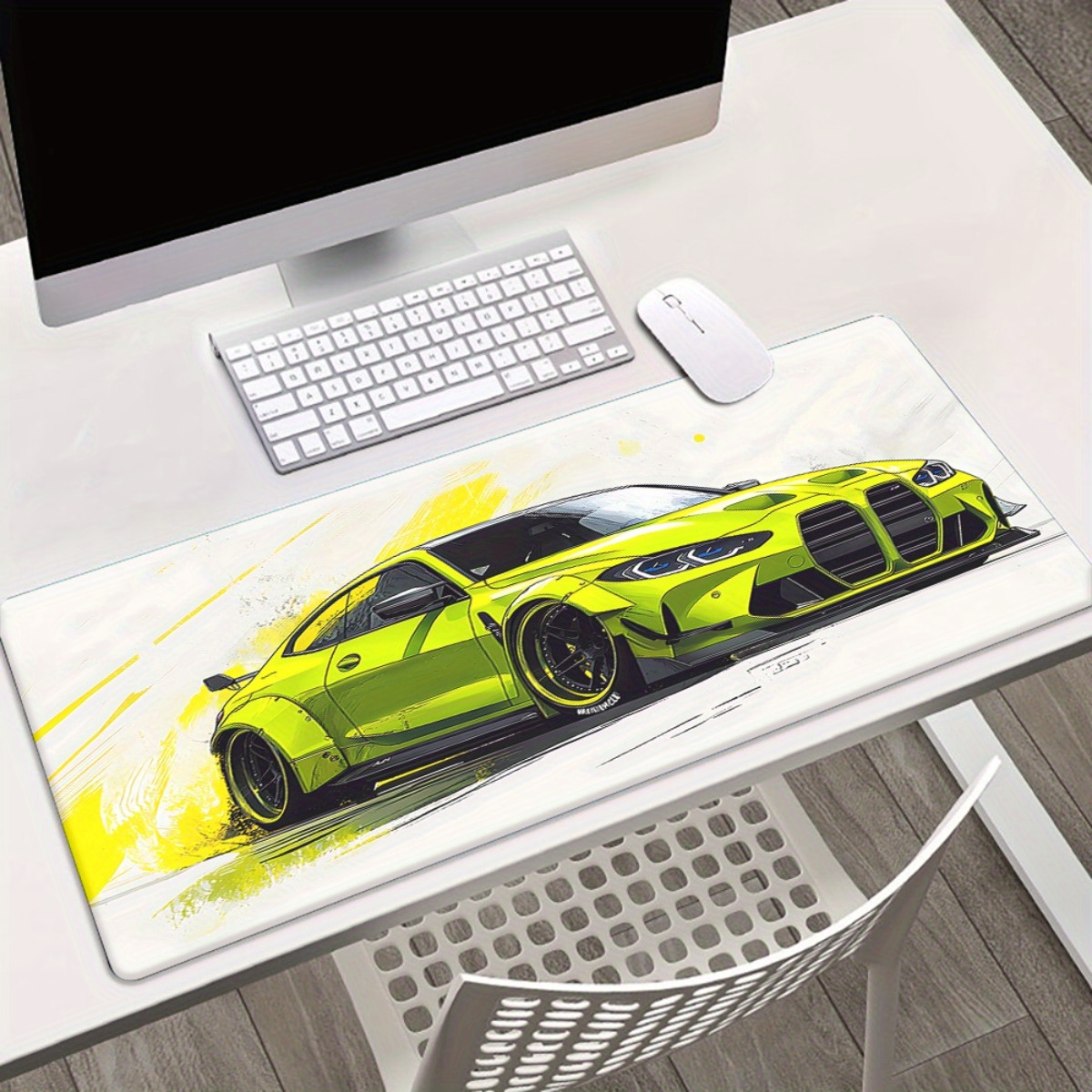 TEMU 1pc White Background Car Printed Pad For Desk, Multi Functional Xxl Mousepad, Keyboard Gaming Mouse Mats, Office Computer Desk Mat.gifts For