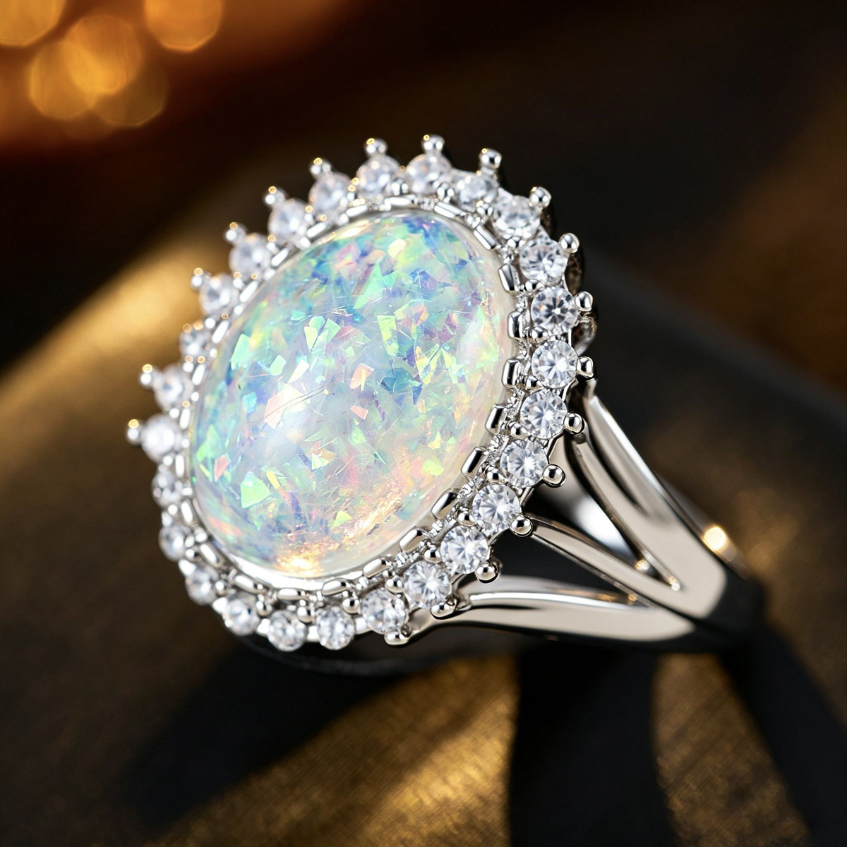 Women's Oval-Look Statement Ring, Halo-Set Cubic Zirconia