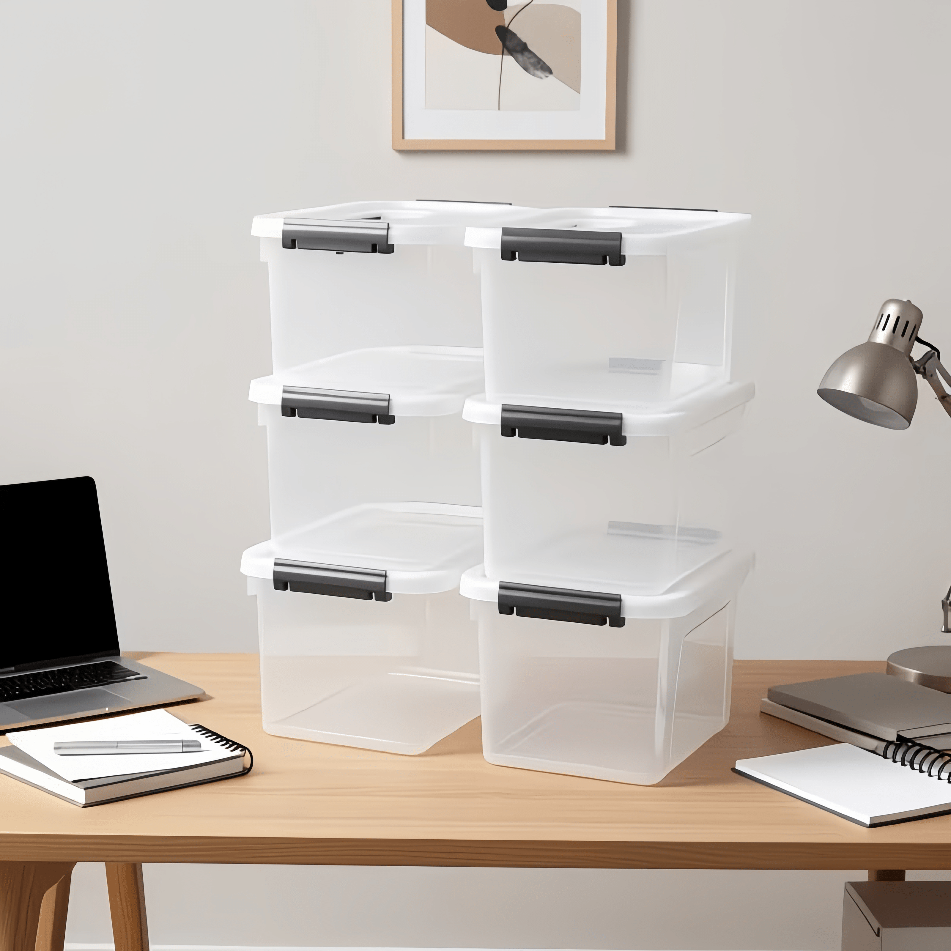 6pcs Stackable Plastic Storage Boxes with Lids
