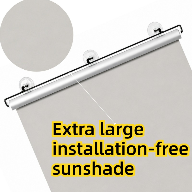 TEMU Extra Large Light Gray Textured Oxford Cloth No-drill Sunshade, Strong Suction Cup Fixed Sun Protection And Insulation Cooling Glass Curtain, ,
