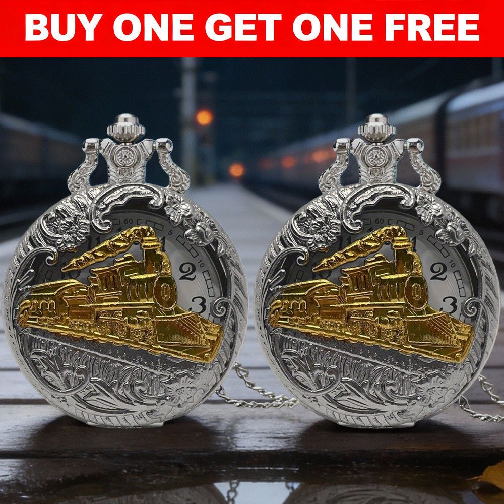 TEMU Buy 1 Get 1 Free, 2pcs Quartz Movement Pocket Watch - Hollow Cover Design, For Birthdays, Valentine's Day, Graduation Ceremonies, And Yea