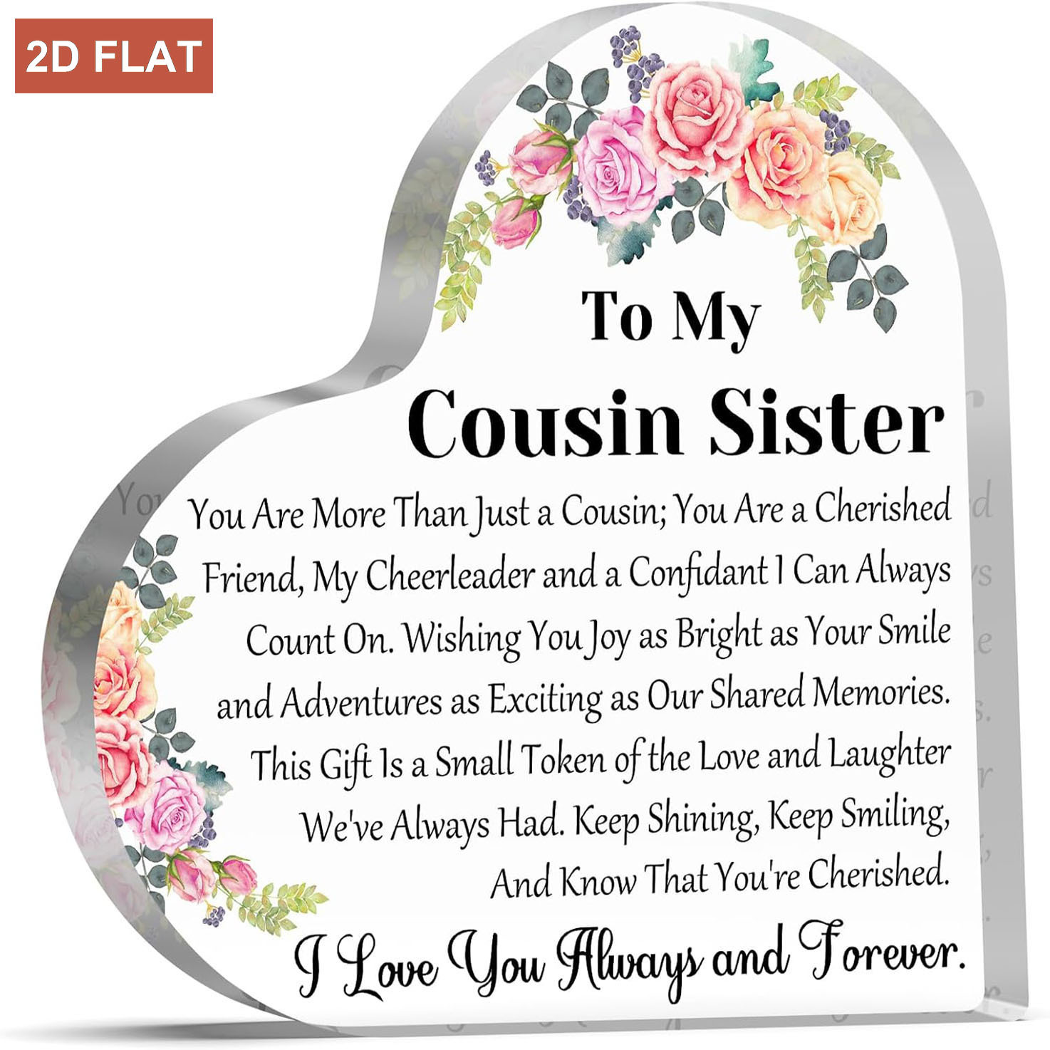 TEMU 2d Flat, Suitable For Cousins Women Acrylic Heart Desk Plaque Sign - Cousin Gift With Name Plate For Graduation, Birthday, Christmas, Valentines