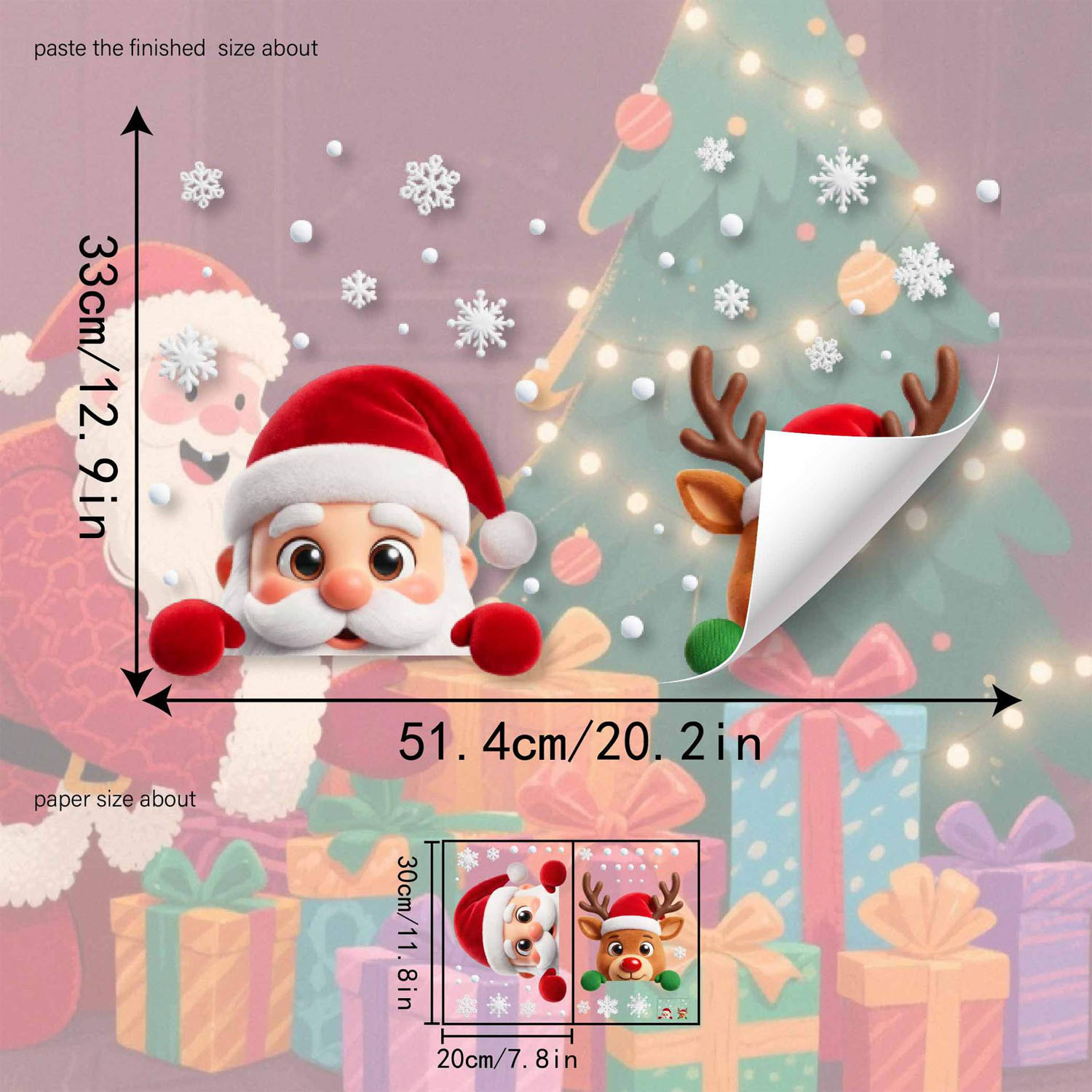 TEMU 1 Set di adesivi per finestre a forma di renna di Natale con cappello e , adatti per camera da letto, soggiorno, corridoio, decorazioni festive,