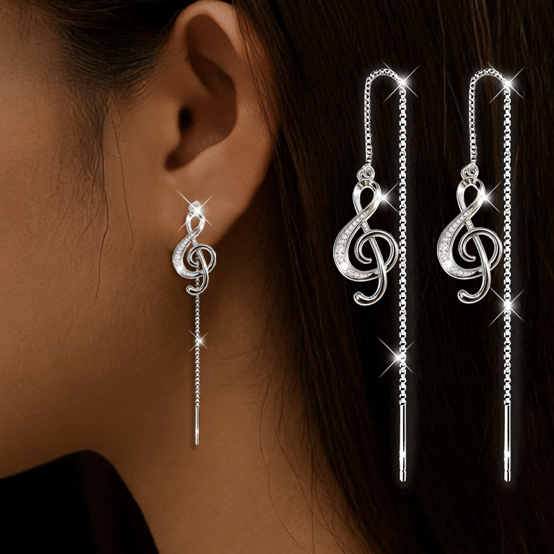 Image of 2pcs Treble Clef Musical Note Long Tassel Ear Clips Women's Jewelry. Suitable For Music Festivals, , Daily Wear, Parties, Vacations, Banquets. Ideal Gift For , Music Enthusiasts