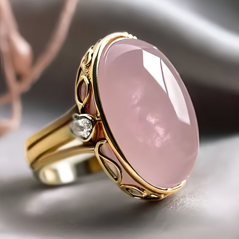 Women's Vintage Inlaid Light Pink Resin Oval Ring, Elegant