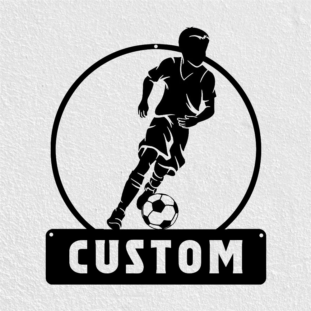 personalized soccer   custom name weatherproof metal sign for indoor outdoor decor black iron details 6