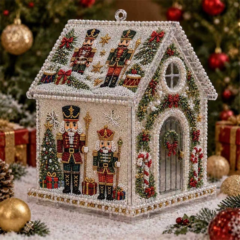 TEMU Halloween 3d Acrylic Christmas House Pearl Diamond Painting Diy Kit, Nutcracker Design, Handmade Decoration, Christmas Ornament, Tabletop