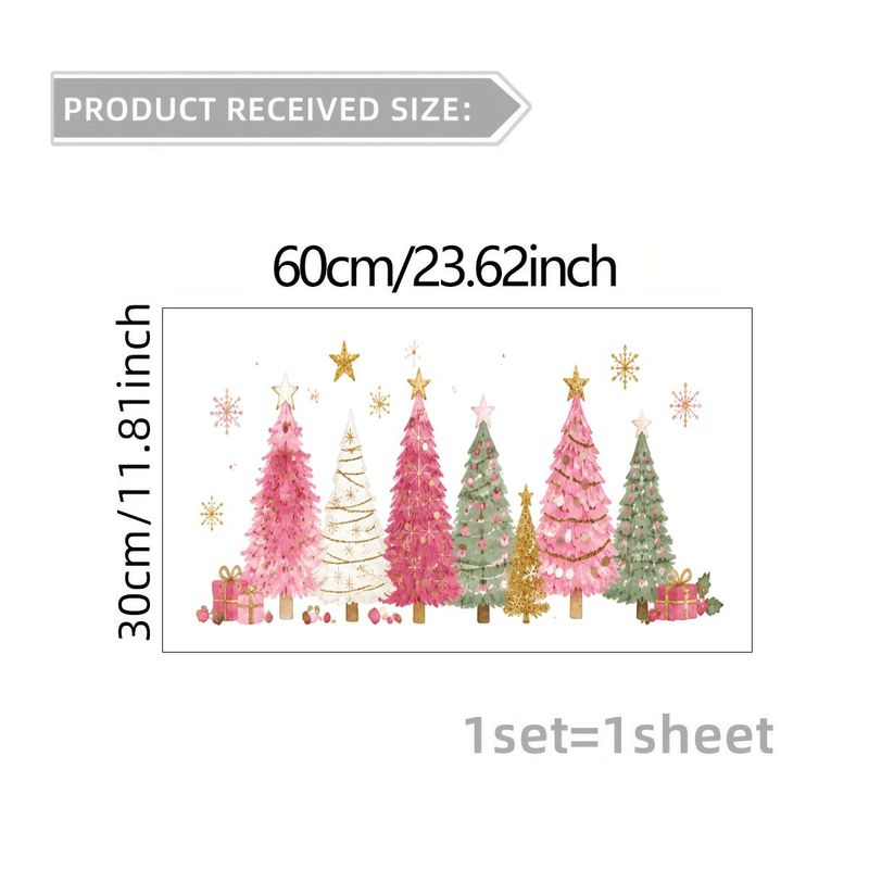 TEMU 1pc 2d Flat Pattern Sticker, Christmas Window Decal, Window Flower, Glass Mural Window Door Decoration Sticker Pink Christmas Tree Festive