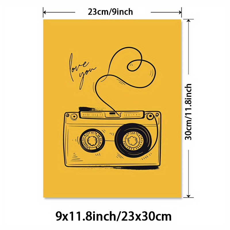 TEMU 1pc Unframed Nostalgia Wall Art, Emotional Wall Art, Prints, Yellow Background Canvas Print, Aesthetic, Retro Camera Poster, Paintings,