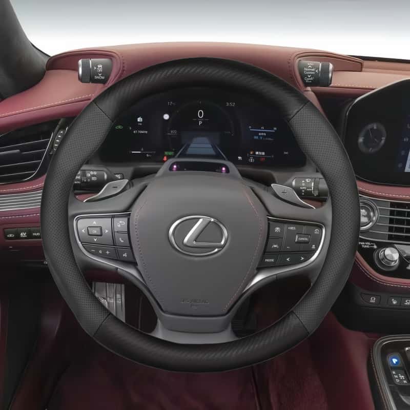 TEMU Suitable For Carbon Fiber Steering Wheel Cover, 38cm/14.96in, Breathable Faux Leather With , Matte