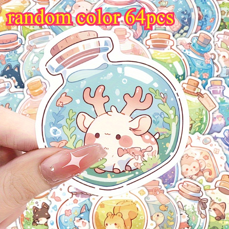 Random Pattern 64-piece Per Pack Glass Bottle Animal Stickers, Featuring Capybara, Kitten, Puppy, Rabbit, And Chick Stickers. Suitable As Father's Day, Holiday, Party, Birthday, Or Wedding Gifts