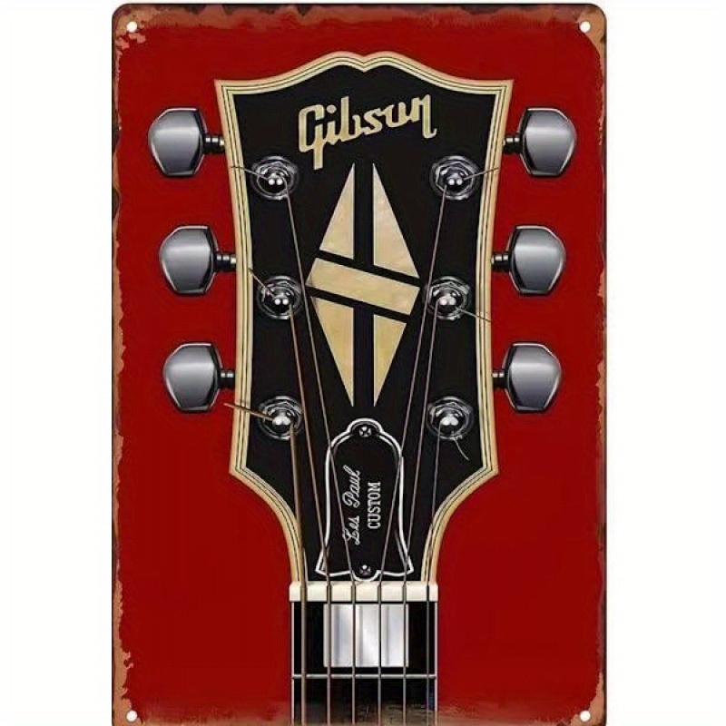   metal tin sign vintage   wall art decor for man cave home bar music room durable iron guitar design with red golden accents no electricity needed guitar decor
