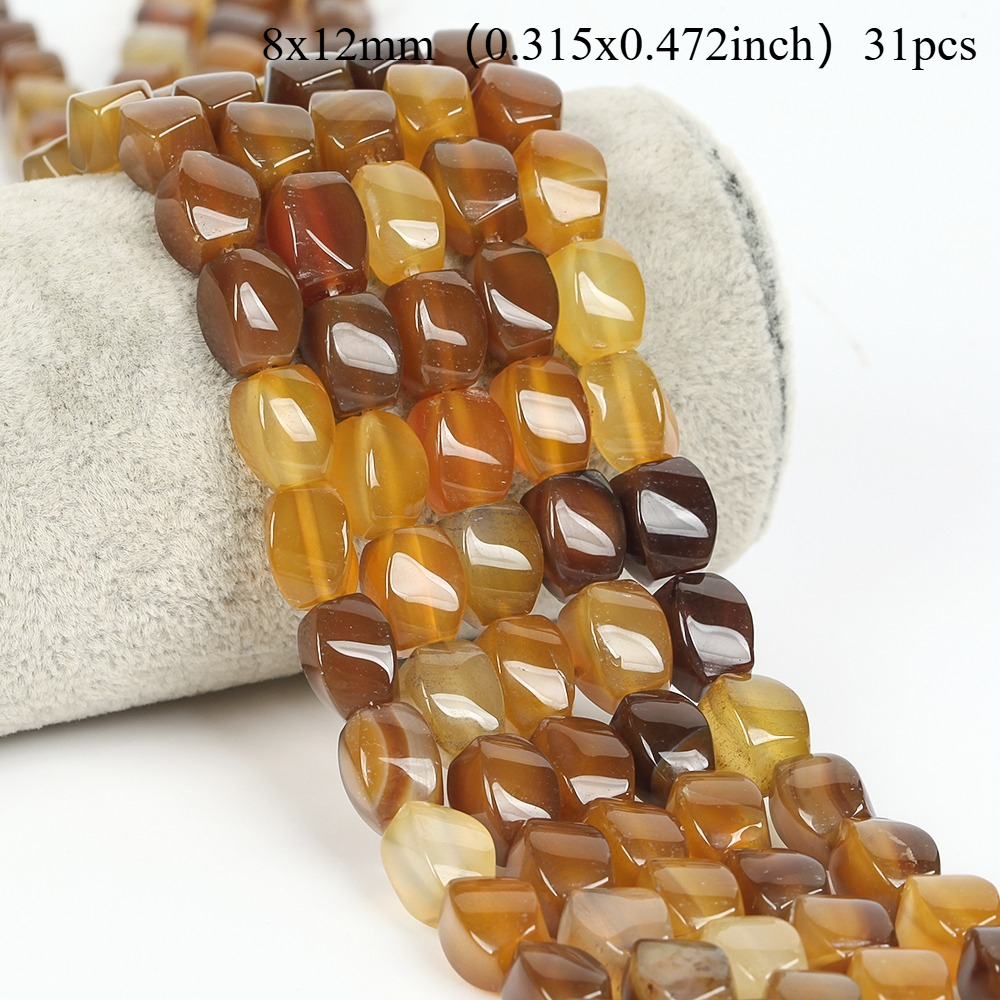 TEMU 8x12mm 31pcs Natural Stone Amber Color Agate Twist Shape Beads For Jewelry Making Diy Bracelets Necklace Accessories
