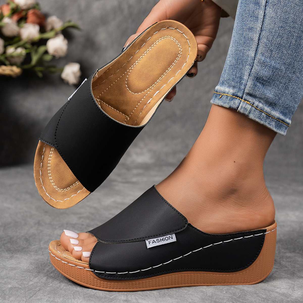 TEMU Summer New Wedge Slippers Women's Soft Sole Anti-slip Thong Casual Versatile Thick-soled Sandals Plus Size Women Shoes