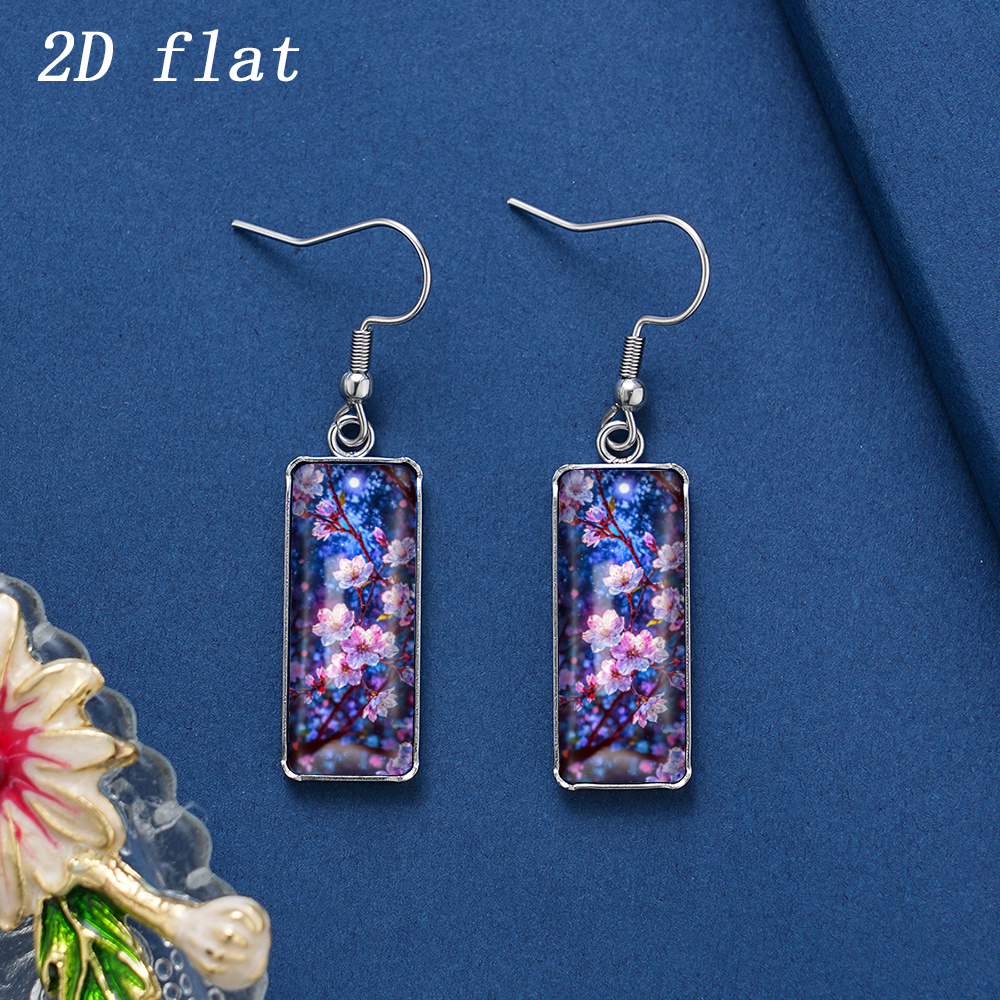 Women's Moonlit Starry Sky & Cherry Blossom Pattern Glass Earrings