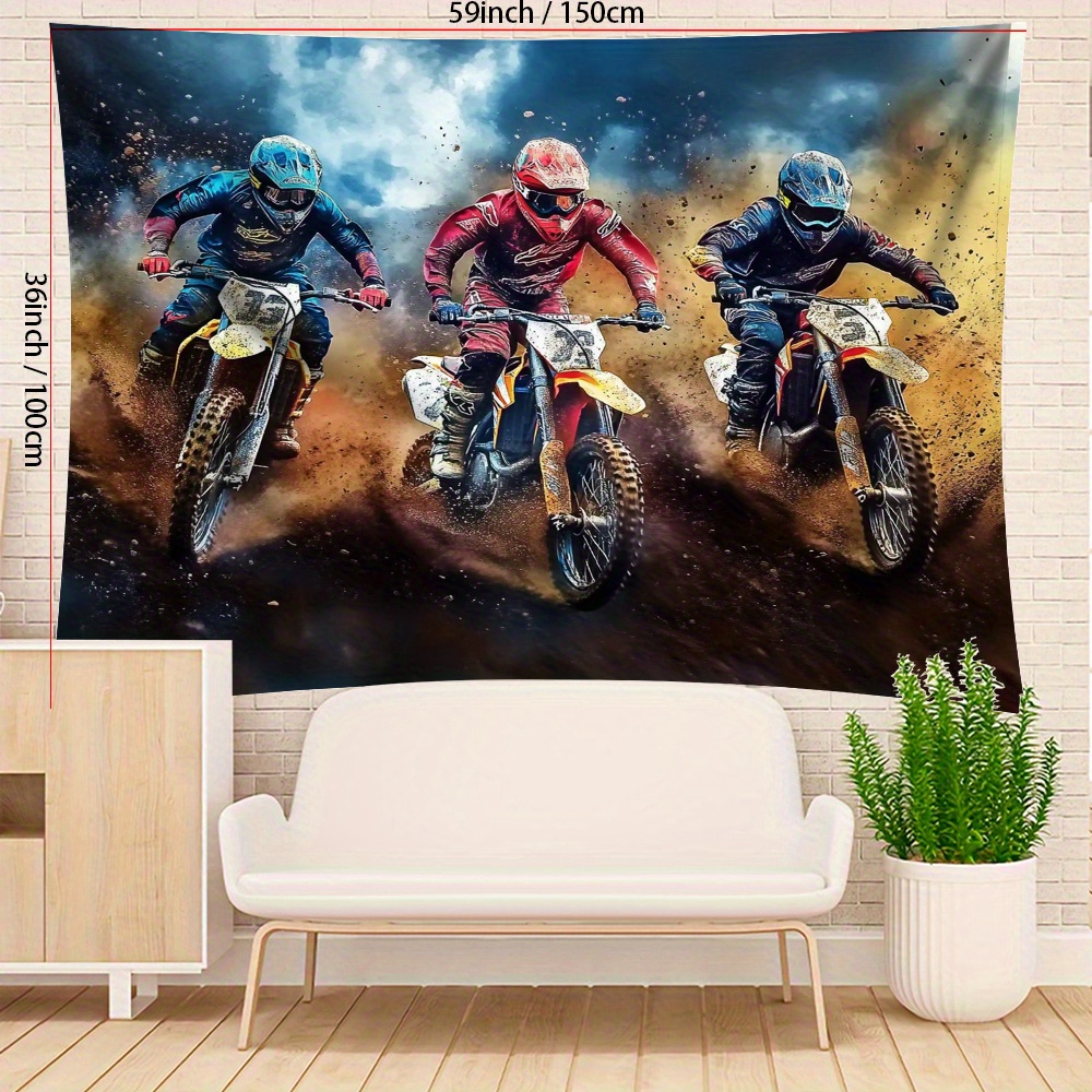 TEMU 1pc Motorcycle Racing Print Photography Backdrop 39x59in-70.8x90.5in, Vibrant Motocross Scene Durable Polyester Fabric, No Power Needed For