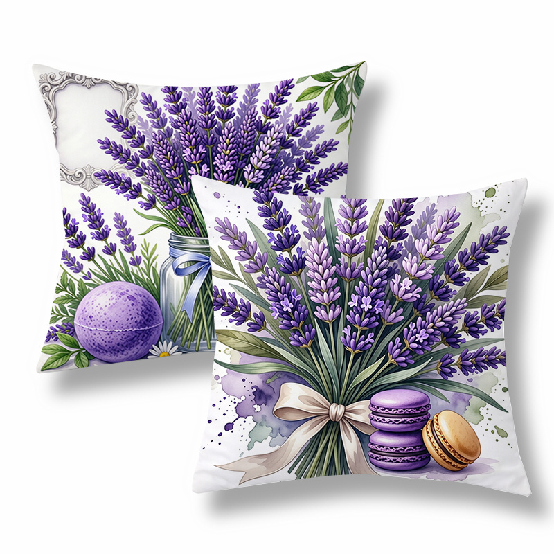 TEMU 2pcs Floral Style Throw Pillow Covers, Decorative Cushion Cases, Lavender & Macaron With Floral Elements, Purple - White Tone. Versatile Pillow