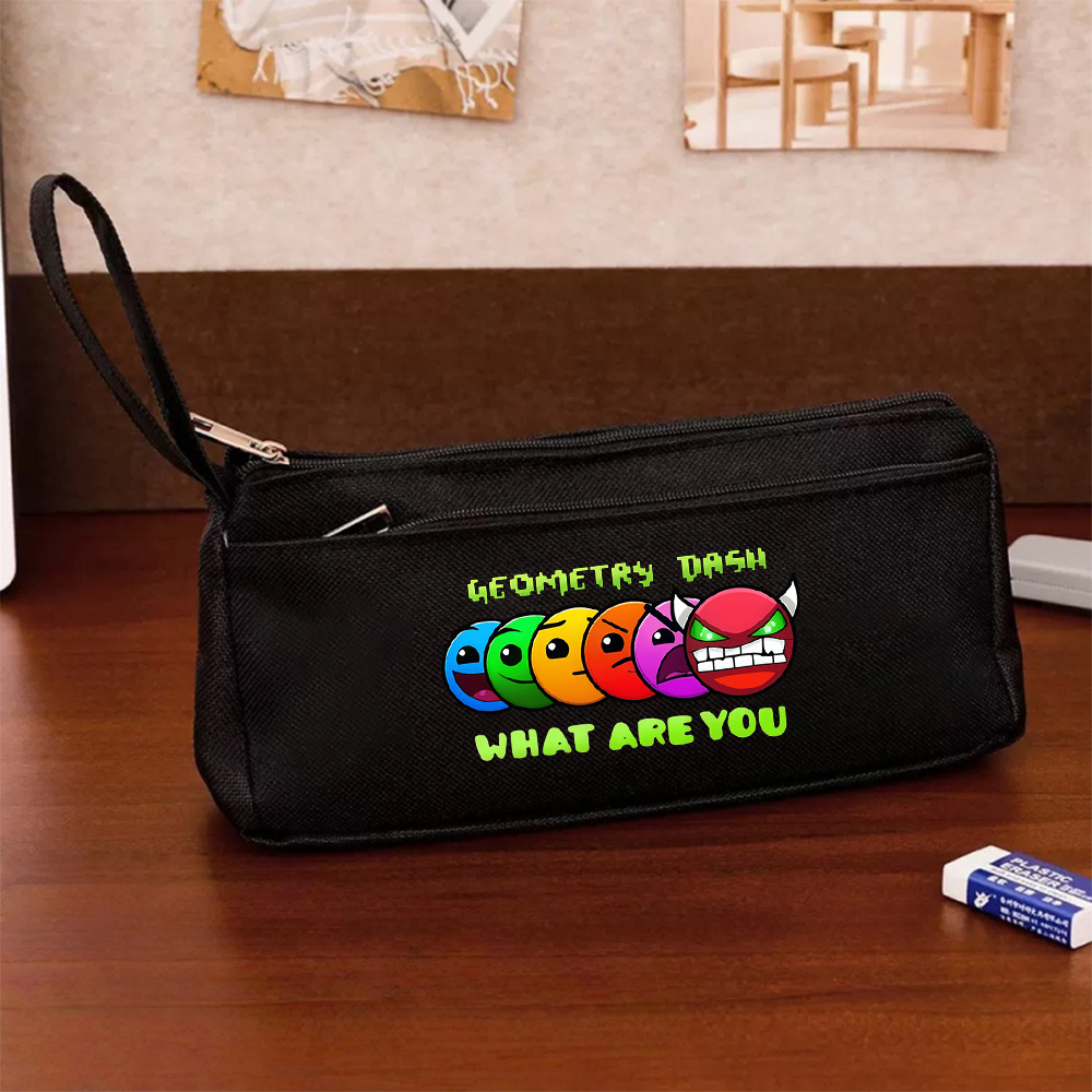 TEMU 1pc Colorful In Geometry Dash Double-layered, Large-capacity Pencil Case, Simple Stationery Box, Unisex Storage Item, Organizer Bag, Coin Purse