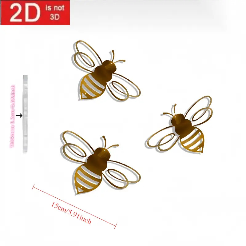 TEMU 2d Flat, 2d Flat 3pcs Acrylic Bee Wall Decor- Design, Weather-resistant Outdoor Garden Fence Decoration, No Power Required, Farmhouse Kitchen