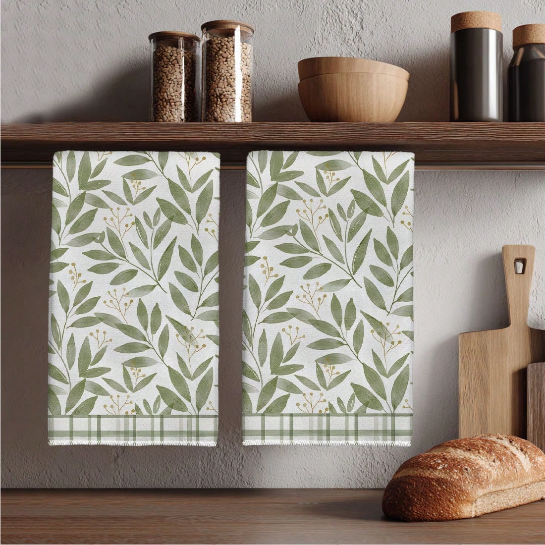 TEMU Serviettes de cuisine imprimées à motif de feuilles avec bordure à carreaux, cadeau pour , cadeau pour maman, cadeau d'anniversaire, joli cadeau