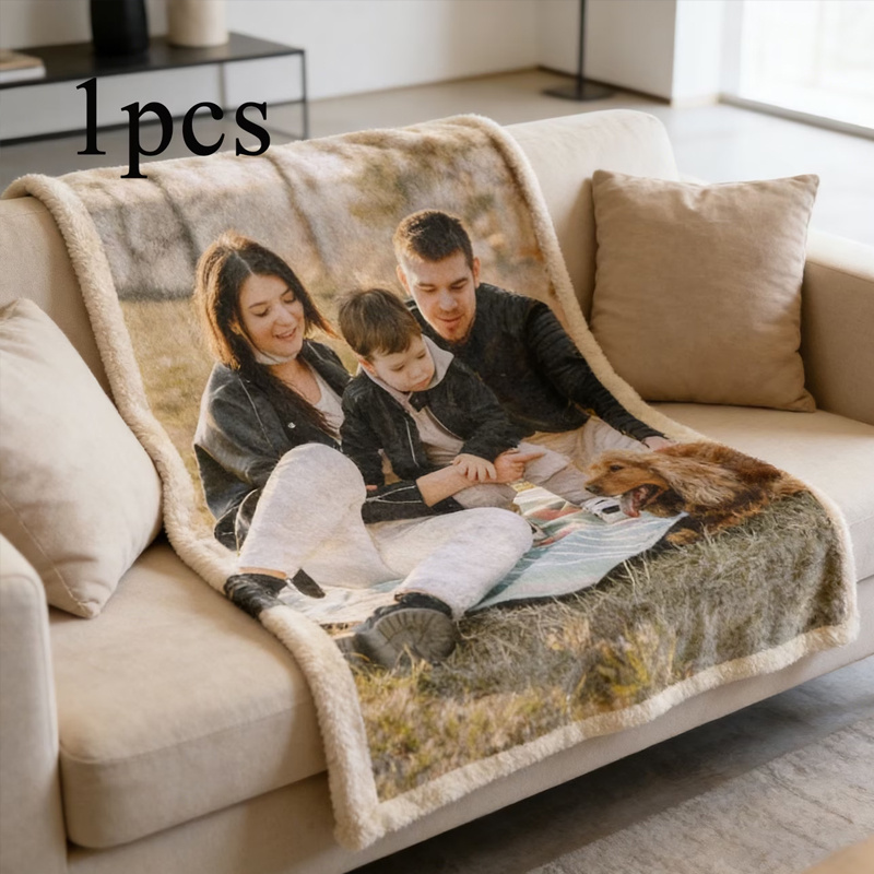 TEMU 1pc Custom Photo Flannel Blanket, Self- Picture Customizable Photo Blanket, Personalized Blanket, Suitable For Office , Christmas, Holiday,