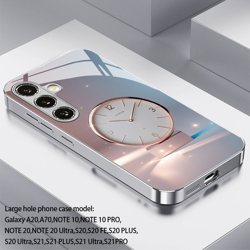 TEMU Phone Case - Clock Display 3:15 Pm Wallpaper [plated Tempered Glass ] Full-coverage Anti-fall Phone Case With Plated Frame, Compatible With For