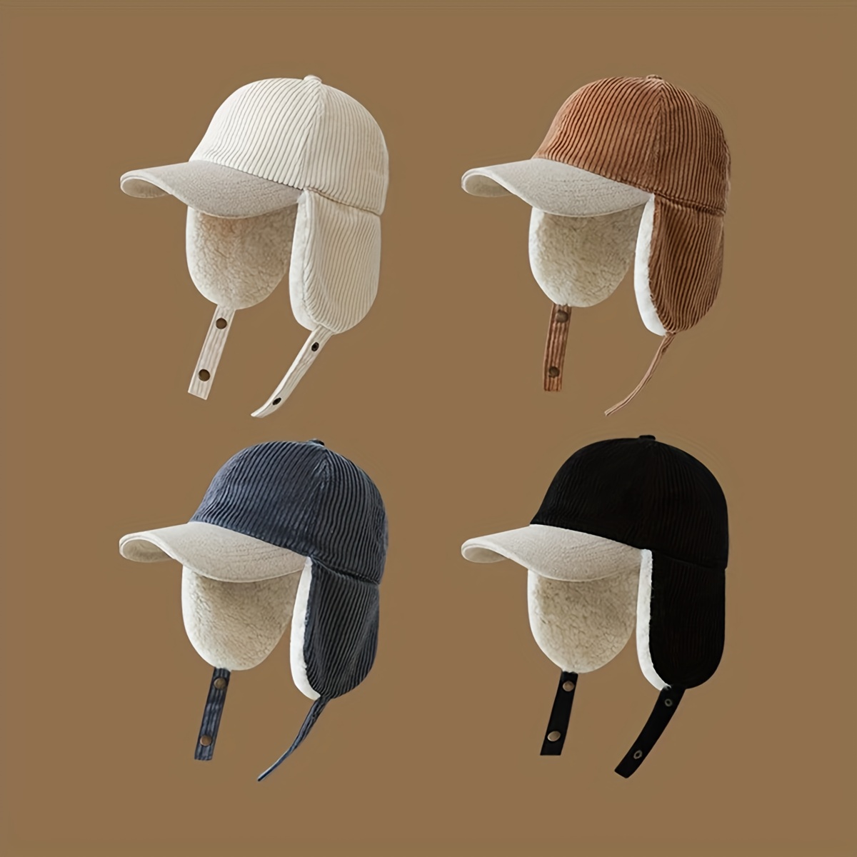 Unisex Winter Warm Plush Baseball Cap with Detachable Ear Flaps