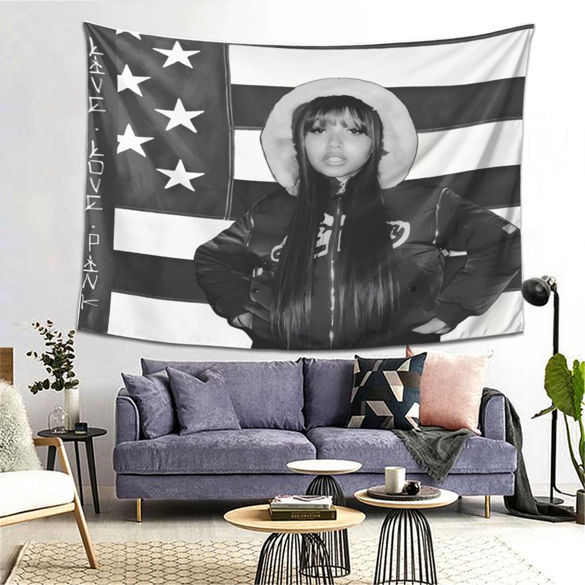 TEMU 1pc Pink Pantheress Tapestry Suitable For Bedroom, Dorm Wall Decor - Pink Pantheress Portrait & Stripes, Wrinkle-resistant Polyester With Free
