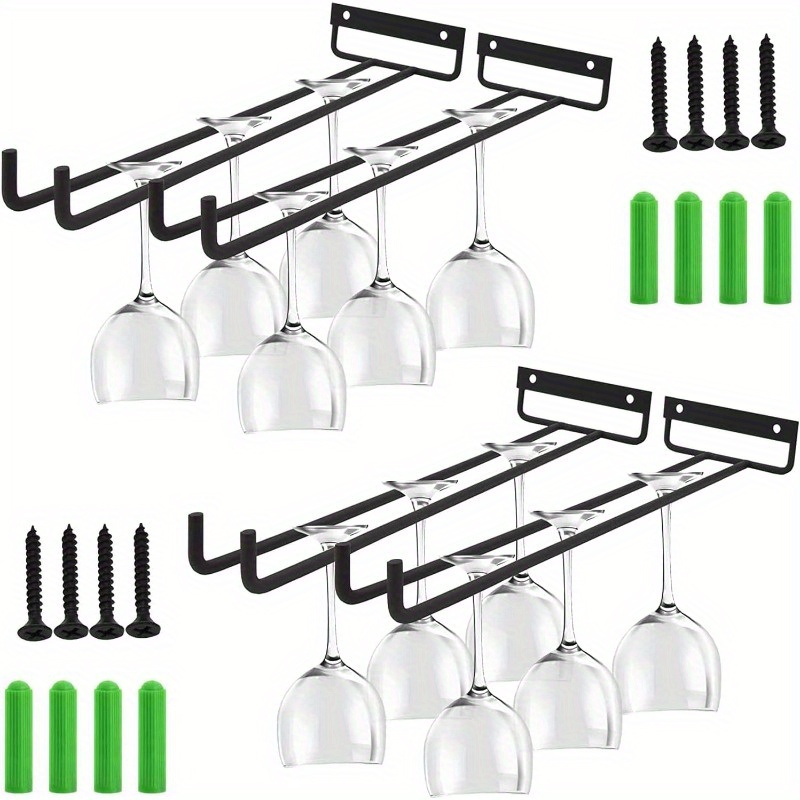 Image of 4pcs Wine Glass Holder Hanging, Wine Glasses Holder Shelf, Glass Holder Wall Mounted, Wrought Iron Wine Glass Holder Upside Down Goblet Rack Kitchen Cabinet For Home Bar Restaurant