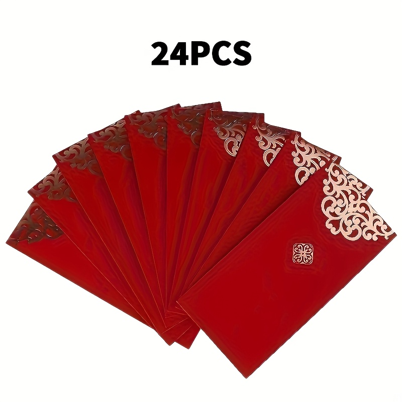 TEMU 24pcs High-quality Golden Floral Pattern Red Envelopes - Perfect For Christmas, New Year, And Special Occasions, Ideal For Cash And Good Luck