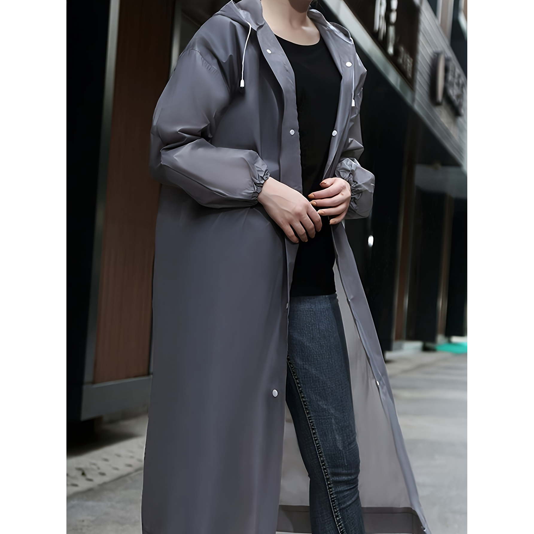 Image of Windproof High-quality Eva Thickened Full-body Adult Raincoat - Sports Style With Hood, Front Panel, Semi- And Elastic Cuffs, Suitable For Outdoor Cycling, Hiking, And Running