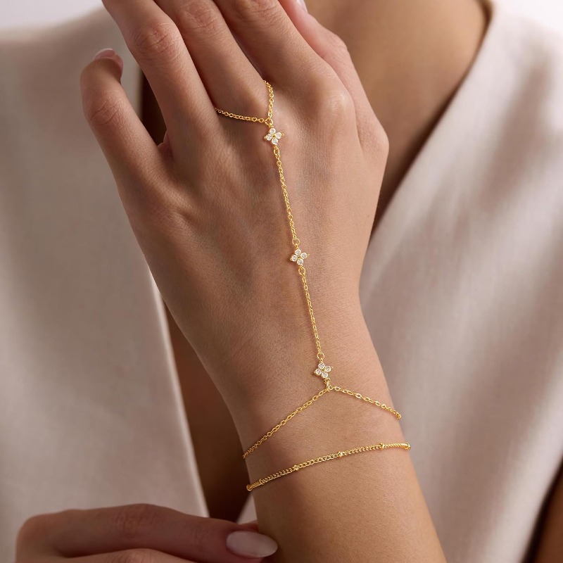 2pcs Stackable Golden Finger Ring Bracelet Set