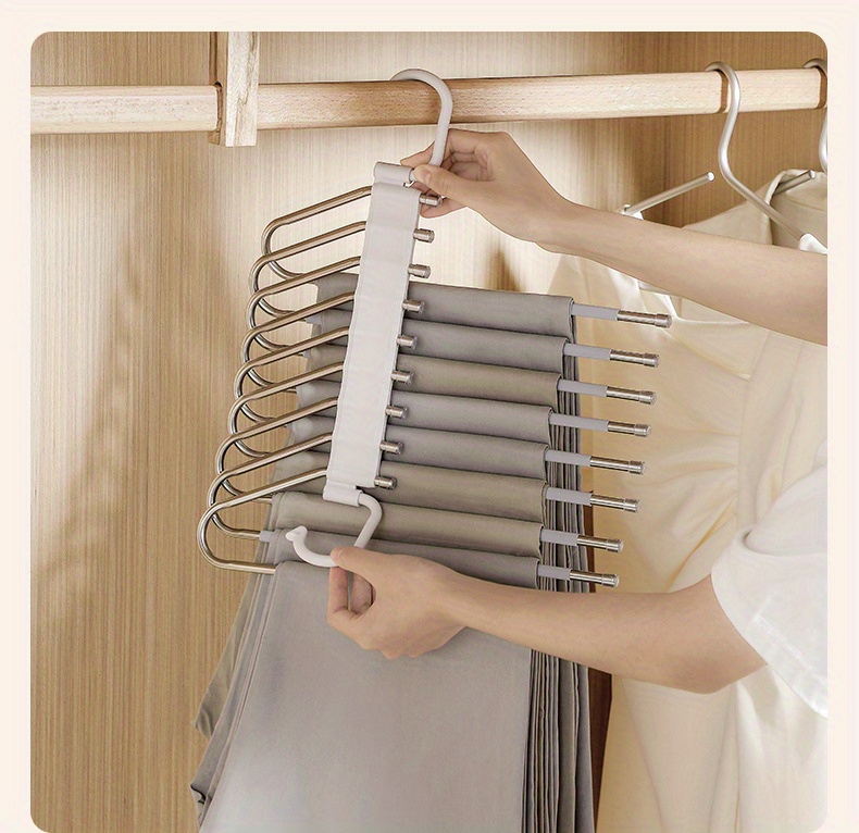 stainless steel folding trouser hanger multi functional multi layer trouser hanger   seamless trouser hanger wardrobe storage hanger details 4