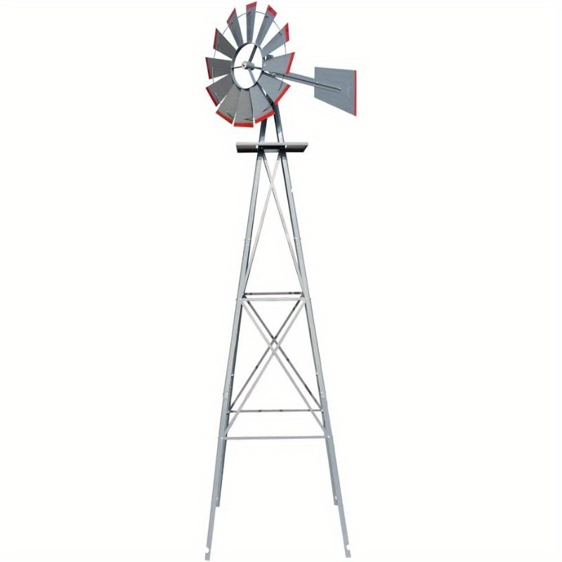 TEMU Bonnlo 8ft Metal Windmill Garden Decor Heavy Duty Weather Vane Spinner Design No Electricity Needed Red Blue Green Gray244