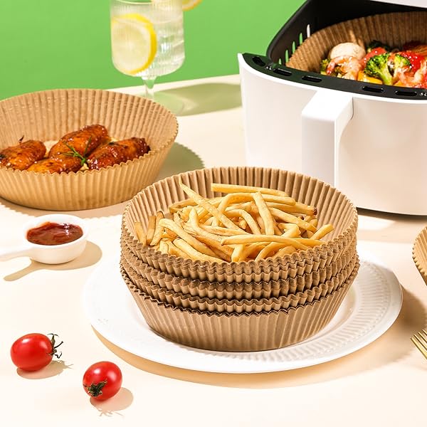   air fryer paper liners disposable, 200pcs 8inch airfryer oven insert parchment paper sheets round, non stick food grade baking liner for 5qt/6qt/7qt/8  fryer basket, air fryer liners non stick, special paper for airfryer, air fryer  , kitchen baking tools,  , disposable sheets, nonstick surface,   material, heatresistant paper, cooking liners, busy families, meal preppers Product details 14