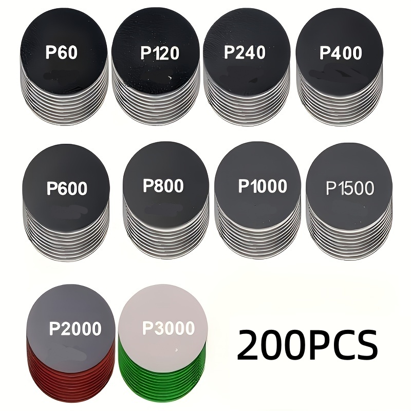 TEMU 200pcs 3inch/75mm Wet And Dry Dual-use Sanding And Polishing Mixed Sandpaper Set, 60/120/240/400/600/800/1000/1500/2000/3000 Grit 3inch Sanding