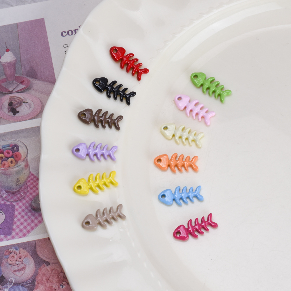 TEMU 10pcs Colorful Spray-painted Sardine Fishbone Pendants - Small Fishbone Charms Suitable For Diy Making, Earrings, Necklace Accessories, Phone