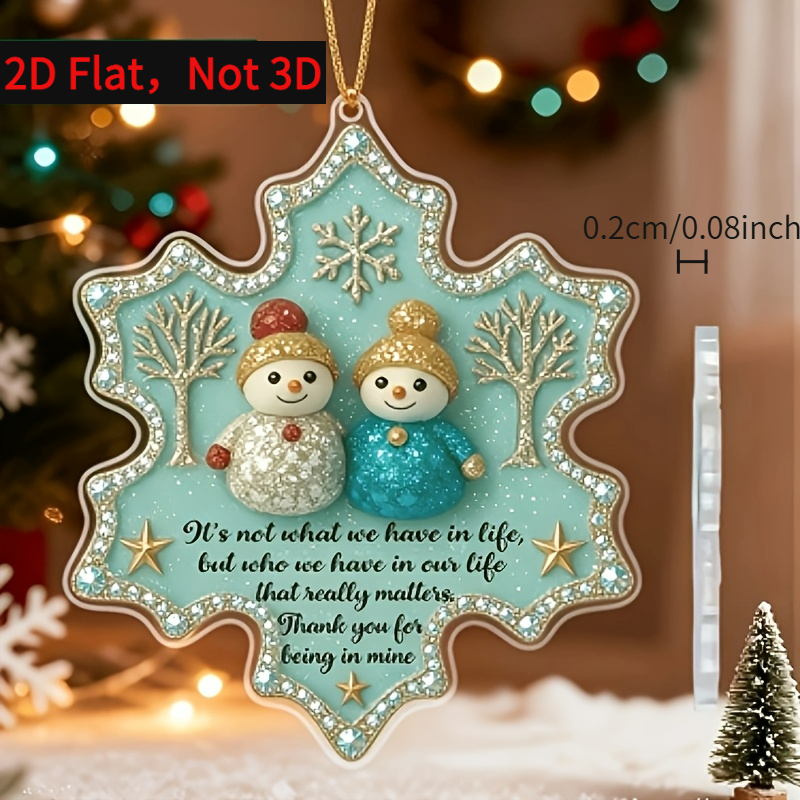 TEMU 2d Flat, Snowman Friend Acrylic Hanging Ornament - Turquoise & Golden Snowflake Decoration With "thank You For Being " Text, Suitable For Home,