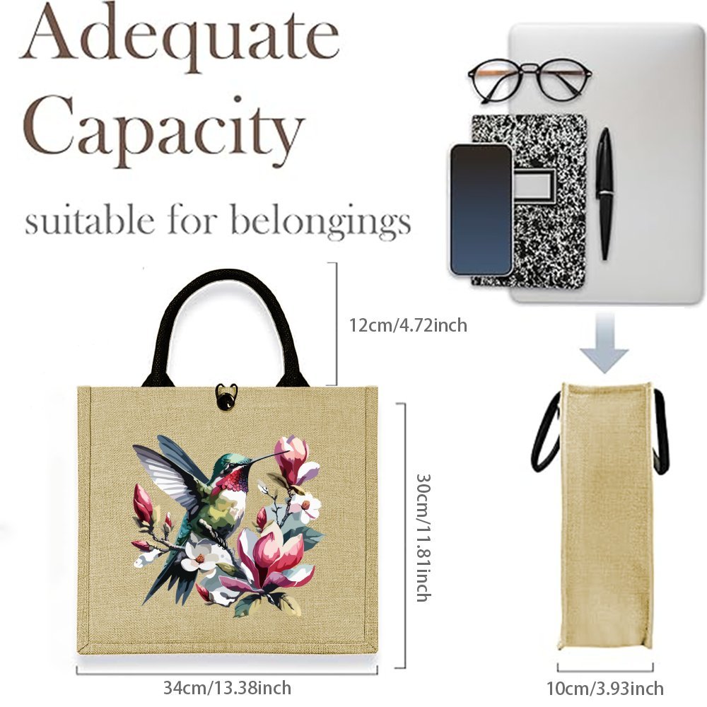Bolsa de tote de primavera estética, un regalo perfecto para, con estampados florales y aviares. Esta bolsa de yute…: retailer-supplied image