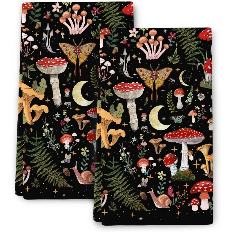 

[2pcs Mushroom & Moth Themed Towels] 2pcs Modern Mushroom & Moth Themed Polyester Towels, 18x26 Inches, Super Bathroom Towels, Machine Washable, For Home, Sports, And Gift