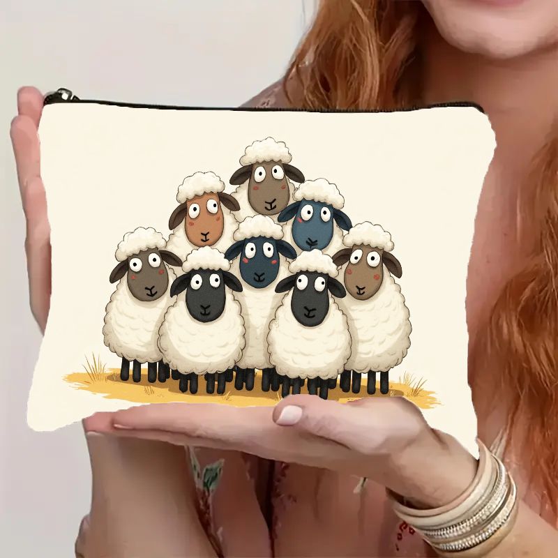 TEMU Lightweight And Portable Makeup Bag Featuring A 2d Cartoon With A Zipper Closure, Organizing Cosmetics. This Cute Toiletry Pouch, With A Lamb