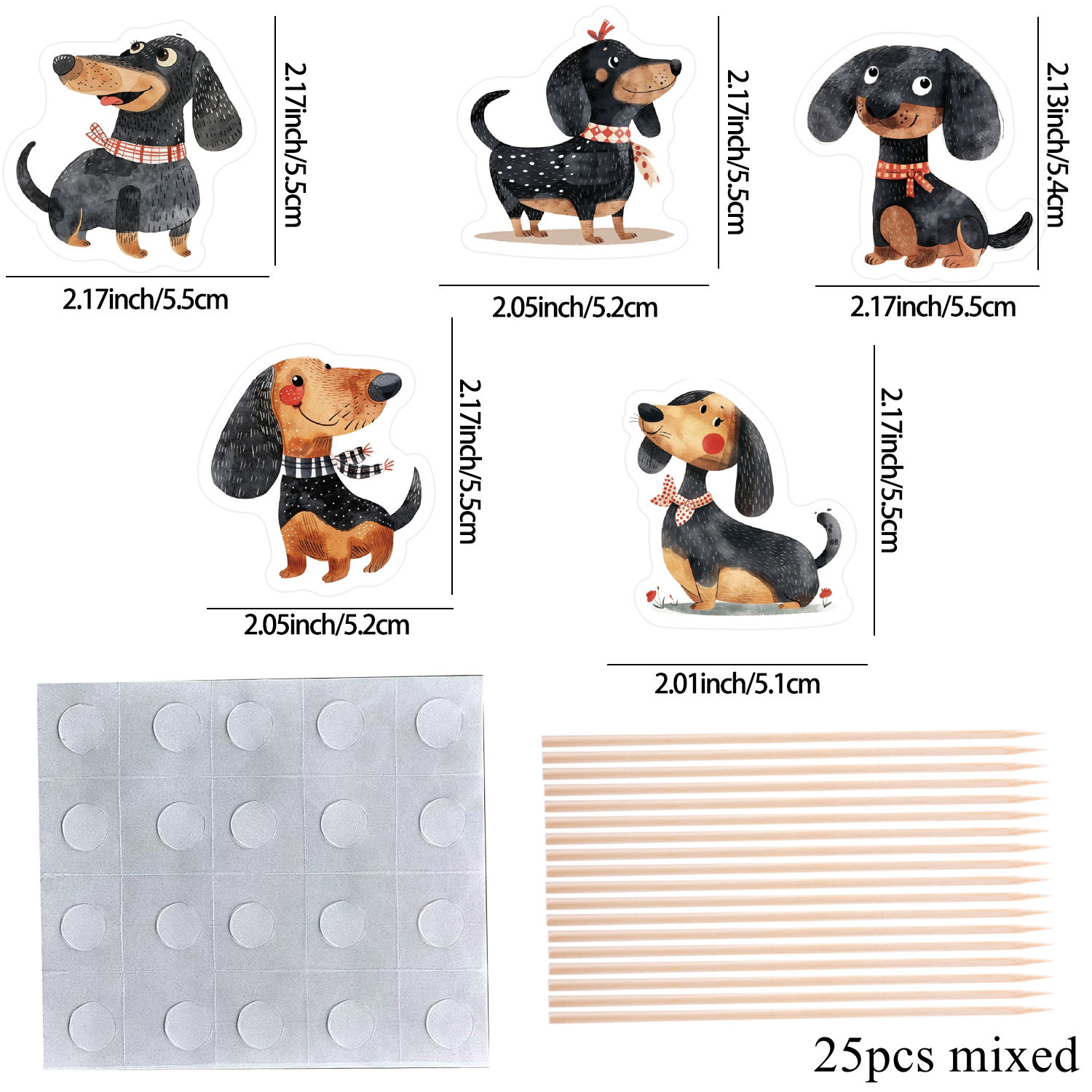 Image of 25pcs/set Cartoon Dachshund Cake Topper Multi Type Dachshund Pets Picks For Wedding Happy Birthday Celebrating Party Diy Cupcake Decorations