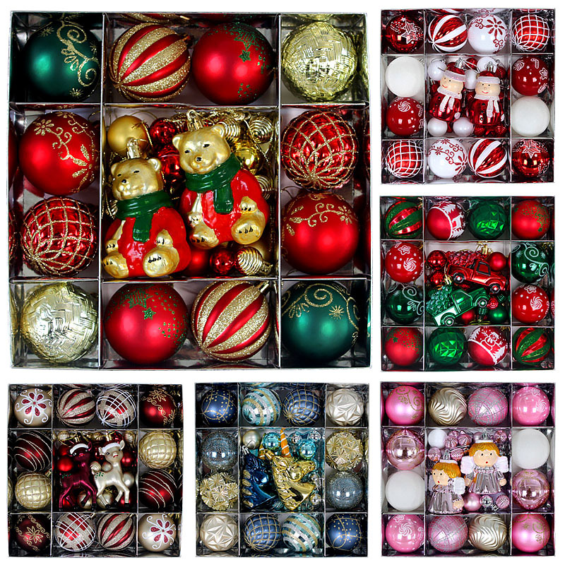 44pcs Christmas Ornament Set with a Storage Box - Shatterproof Baubles in Red, Golden, And Green, Along with Teddy Bear And Reindeer Decorations for The Christmas Tree (Available in 6 Sizes)